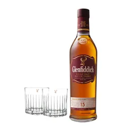 Glenfiddich 15 Años 750 Ml + 2 Vasos Glenfiddich