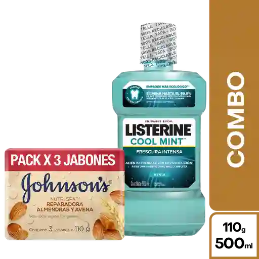 Combo Johnsons Jabon Avena 3 Und + Listerine Coolmint 500 mL