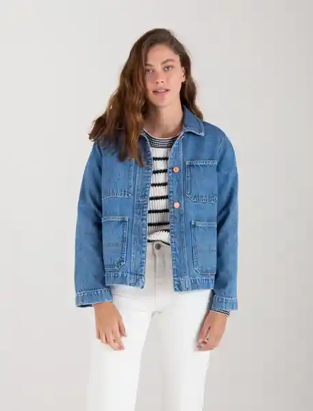 chaqueta en denim azul indigo medio talla s mujer Naf-Naf