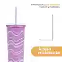Vaso de Acero Con Pitillo Olas Rosa 800 mL Miniso