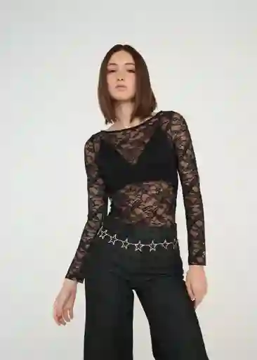 Camiseta Mujer Negro Puro Ultraoscuro Talla M 409g007 Naf Naf