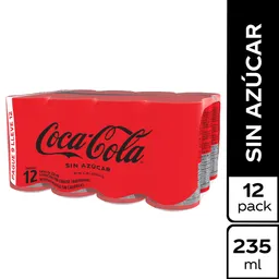 Coca Cola sin azúcar pack x 12 latas de 235 Ml 