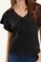 Camiseta Escote en V Color Negro Talla S Ragged