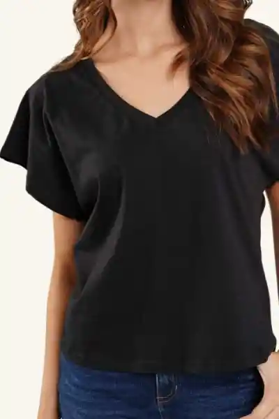 Camiseta Escote en V Color Negro Talla S Ragged