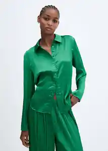 Camisa Plisi-W Verde Talla S Mujer Mango
