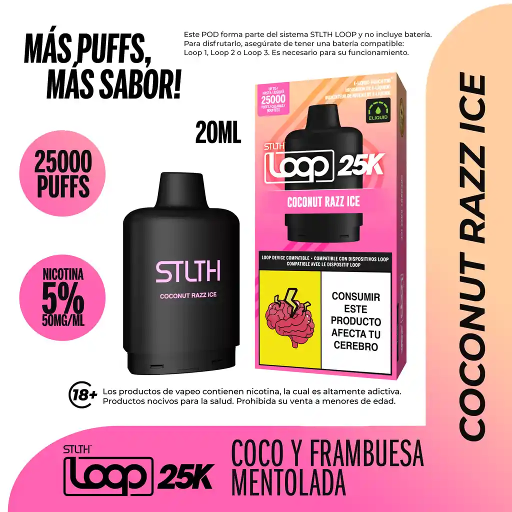 Stlth Loop Vapeador Pod Coconut Razz Ice 25K