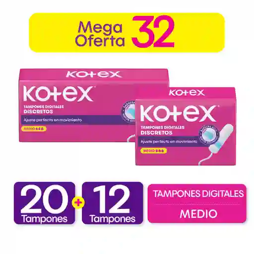 Kotex Tampón Digital Medio 32 Und