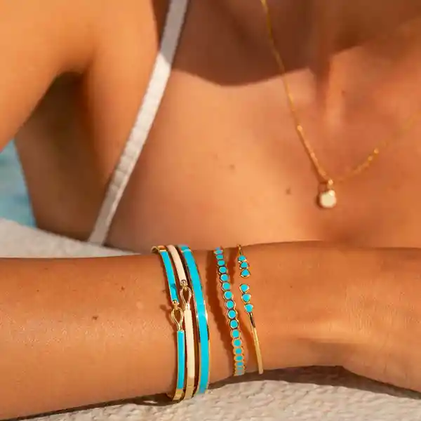 Bangle Up Pulsera Bangle Dorado Azul Claro