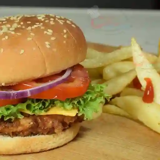 Hamburguesa Doble Pollo y Papas Francesa
