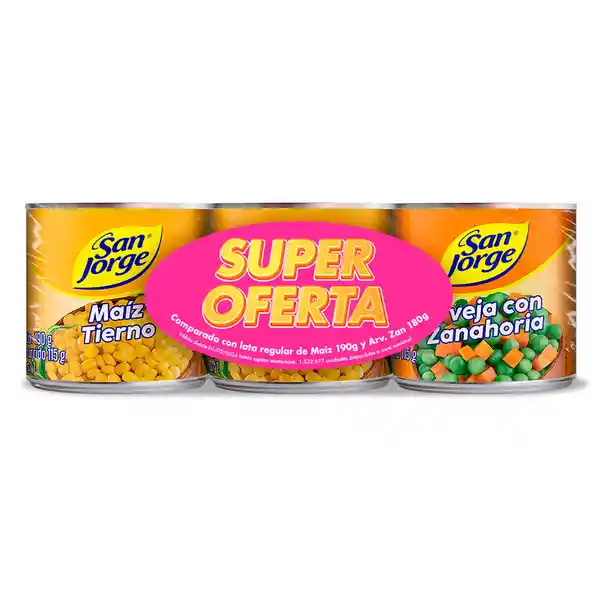 Oferta Maíz San Jorge Lata x 190gr + Arveja Zanahoria Lata x 180gr