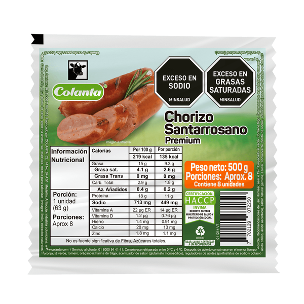 Colanta Chorizo Santarrosano Premium 500g