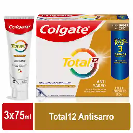 Crema Dental Colgate Total 12 Anti Sarro 75ml x3