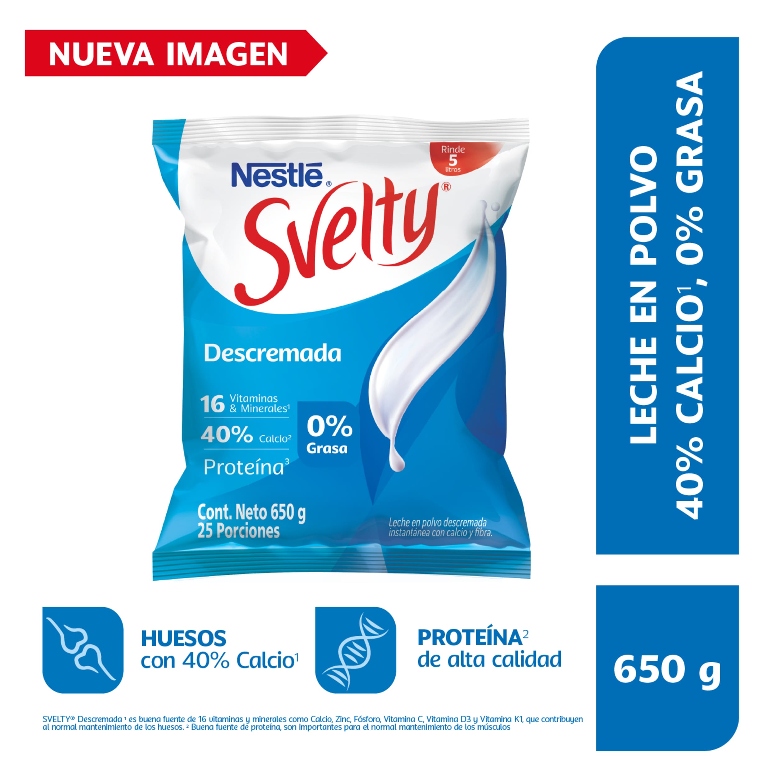 Leche en polvo descremada SVELTY MOVE+ x 650g con calcio y fibra
