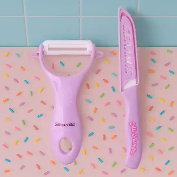 Cuchillo y Pelador de Verduras Mis Pastelitos Morado Miniso