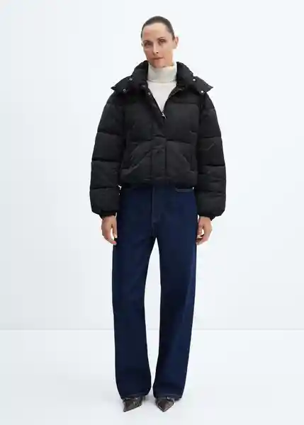 Abrigo Anorak Satini Negro Talla M Mujer Mango