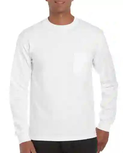Gildan Camiseta Manga Larga Adulto Con Bolsillo Blanco Talla M
