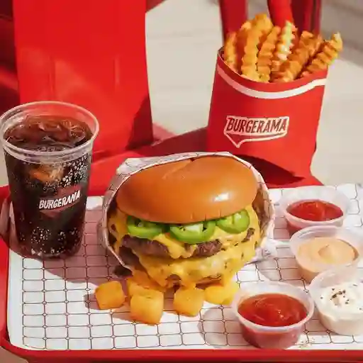 Combo burger doble con piña y jalapeño