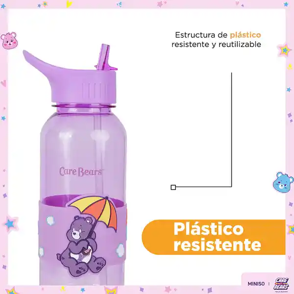 Vaso Plástico Con Pitillo y Funda Bears Púrpura 1000 mL Miniso