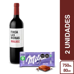 Combo Finca Las Moras Vino Tinto Malbec Botella 750 mL + Milka