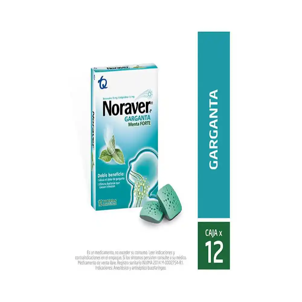 Noraver T Garganta Menta Caja X 12 Tabletas