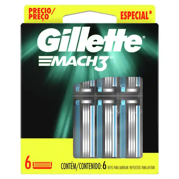Repuesto para Máquina de Afeitar Gillette Mach3 con 3 Cuchillas, 6 Uds