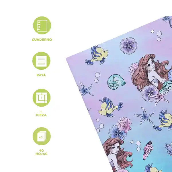 Libreta de Concha Disney la Sirenita A5 40 Hojas Miniso