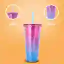 Vaso de Plástico Brillante Con Correa Rosa y Azul 680 mL Miniso