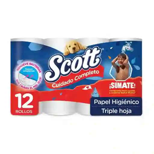 Papel Higiénico Scott Cuidado Completo Triple Hoja 12 Rollos