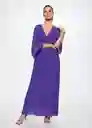 Vestido Plisi-A Morado Talla L Mujer Mango