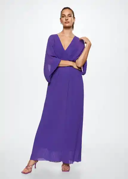 Vestido Plisi-A Morado Talla L Mujer Mango