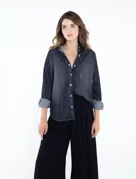 Camisa de Botones Denim Negro Ultra Oscuro Talla S Naf Naf