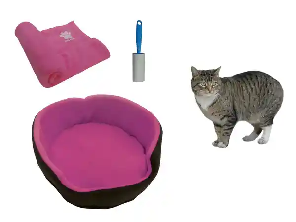 Hally Pets Set Gato Cama + Cobija + Quitamotas Rosado OT0012