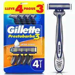 GILLETTE Prestobarba 3 Cuchilla de Afeitar Máquina de Afeitar Hombre Desechable Afeitado al Ras y Extra Suave 4 Uds