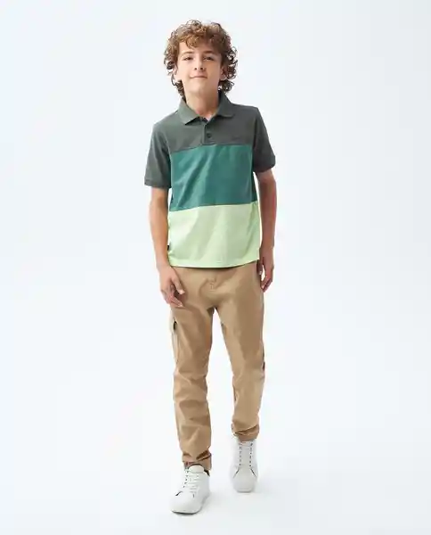 Polo Contrast Block M/c Verde Andes Ultraoscuro Talla 8 Niño Chevignon