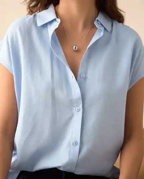 Camisa Azul Lana Claro Talla M 111G001 Espirit