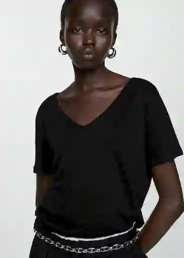 Camiseta Linito Negro Talla S Mujer Mango