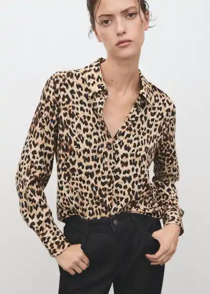 Camisa Basic Marrón Talla S Mujer Mango