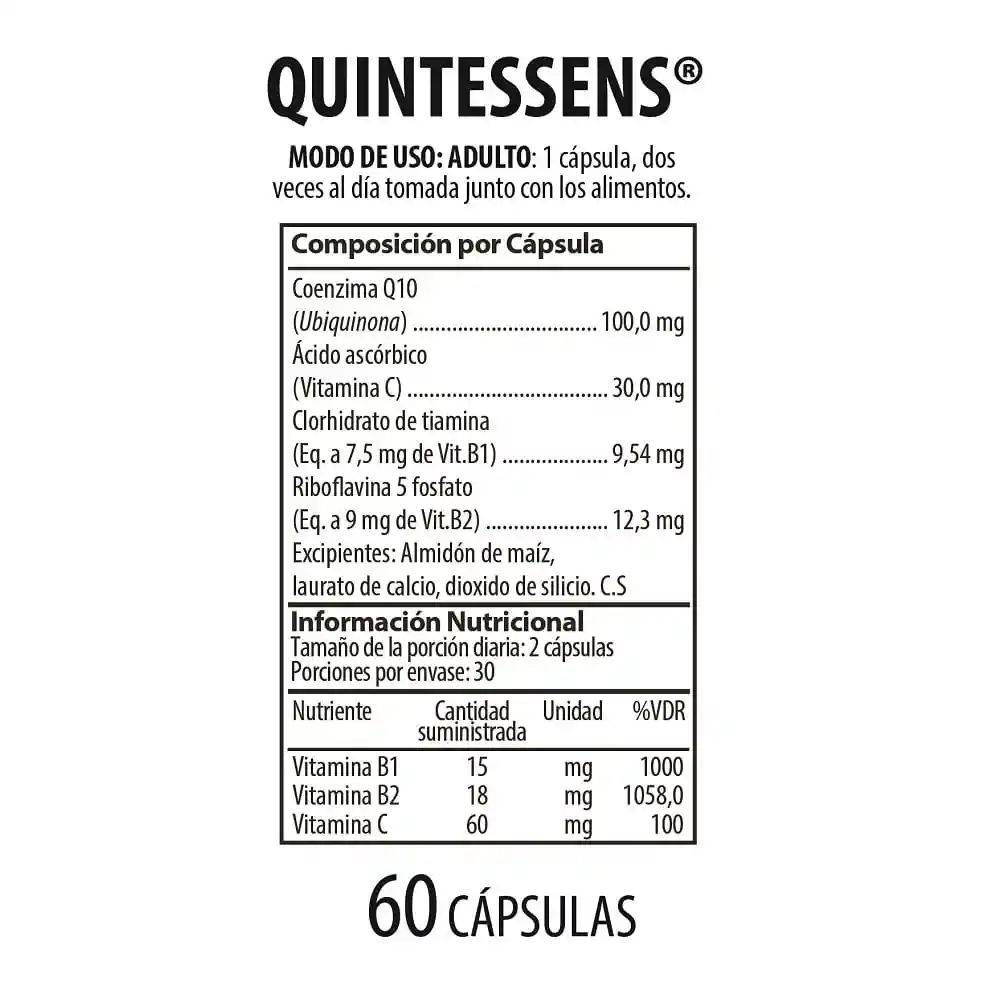 Nutrabiotics Quintessens Coq10 Vb1 Vb2 Capsulas X60