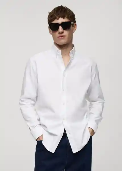 Camisa Oxford Blanco Talla L Hombre Mango