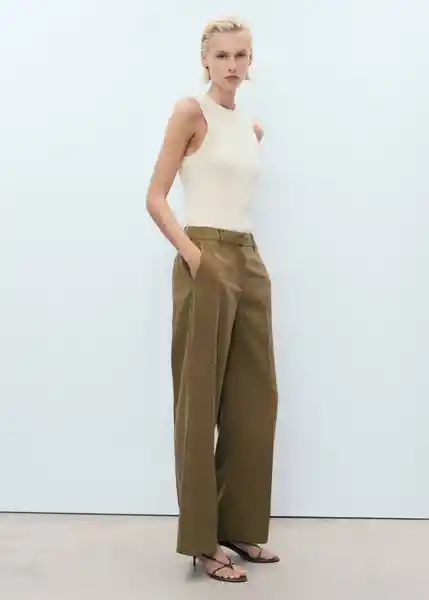 Pantalón Carlos Khaki Talla 36 Mujer Mango