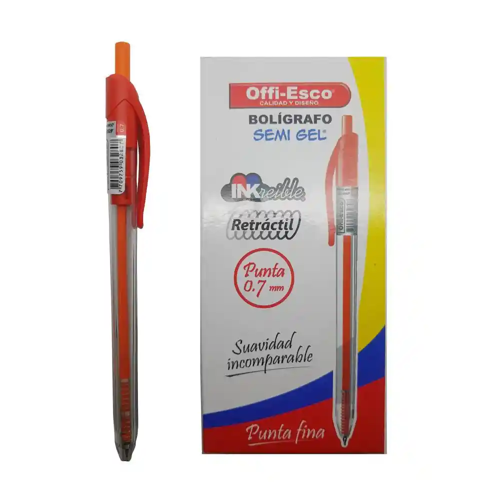 Bolígrafo 0.7 Retráctil Caja Rojo Offi-esco