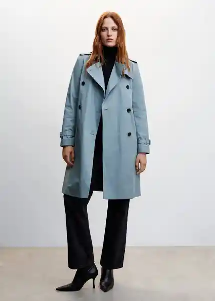 Gabardina Trench Polana Azul Talla S Mujer Mango