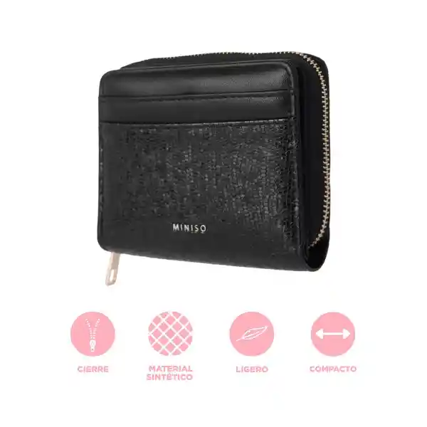 Cartera Para Mujer Con Textura Granulada Negro Serie Miniso