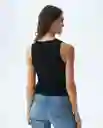 Camiseta Essential Ribbed Femenino Negro Sombrio L Chevignon