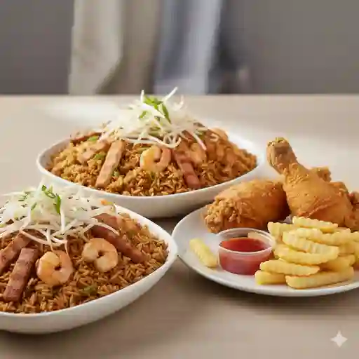 Arroz familiar+pollo+papas