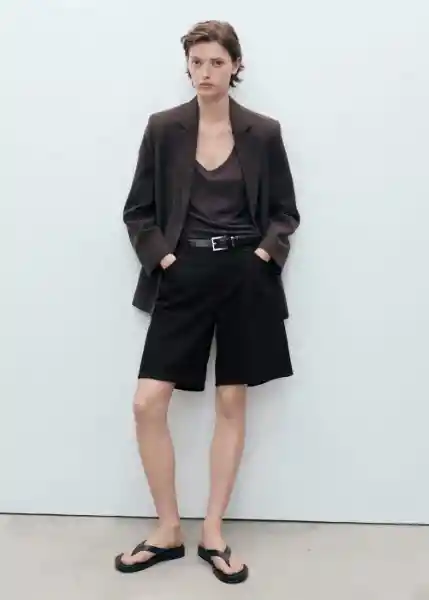 Bermuda Camilla Tejano Negro Talla 36 Mujer Mango
