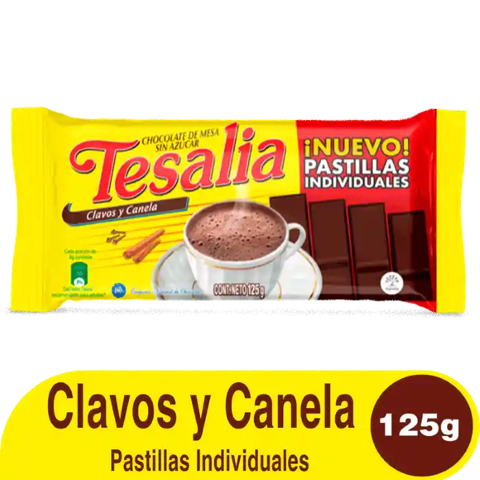 Tesalia Chocolate de Mesa sin Azúcar Clavos y Canela Pastillas Individuales