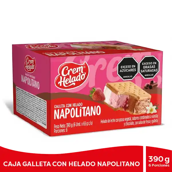 Crem Helado Galleta Con Helado Napolitano 65 g x 6 Und