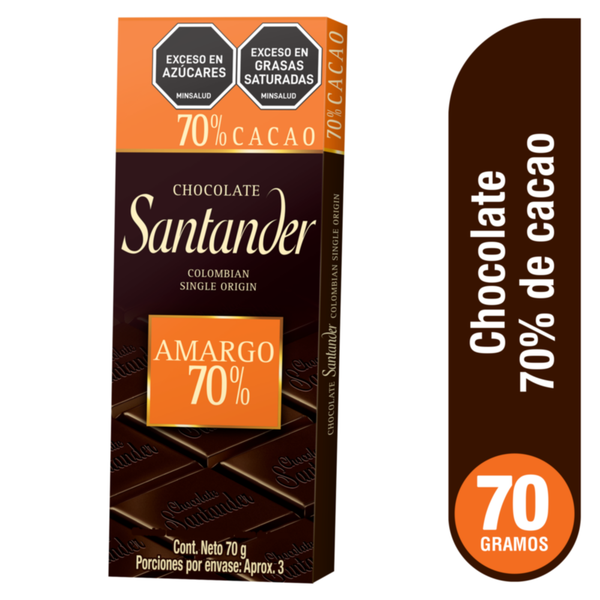 Santander Barra de Chocolate Amargo 70 % Cacao 70 g