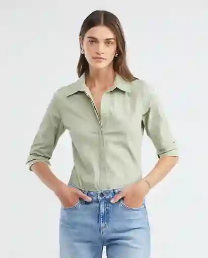 Camisa Ml Poplin Shirt Verde Aplomado Claro Talla L Mujer Chevignon